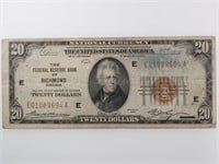 1929 US Fed Res Bank Richmond $20 Dollar Bill