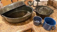 Granite ware Roaster, Pot, & Two Cups