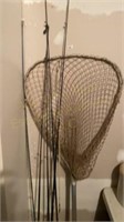 Fishing Supplies: Six Poles, Net, & Buckets