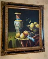 Framed Wall art painting vase 27" x 31" Fruit