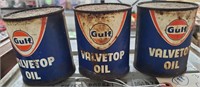 3 old metal Gulf Valvetop oil cans 1/2 Qt size