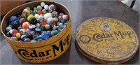 Vintage O CEDAR mop tin w 375+ old marbles