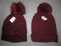 2 HATS-CHENILLE & CHUNKY KNIT BEANIES W/POMS