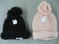 2 HATS-CHUNKY KNIT BEANIES W/PALMS