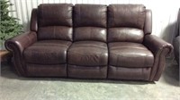 Leather dual pull recline sofa