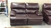 Leather dual power recline loveseat