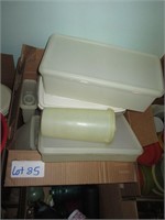 box of plastic food storage containers