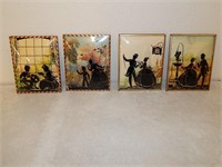 Lot of Four Vintage Silhouette Convex  Pictures