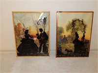 Pair of Vintage Convex Glass Silhouette Pictures