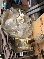Punch glasses, bowl, small lamp, shoe covers