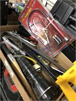 Assorted wrenches, pry bars, LED light, etc