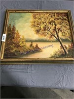 Framed canvas panel picture(fall trees), 21x25