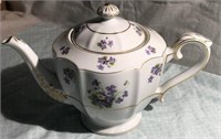 White Porcelain Teapot Lavender Flowers