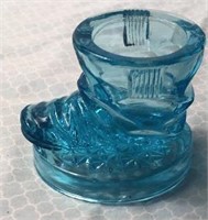 Antique Aqua Boot Glass Toothpick Holder