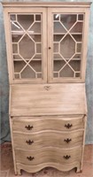 PAINTED SERPENTINE DROP FRONT SECRETARY/HUTCH