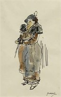 Watercolor of Standing Woman by Jules Pascin.