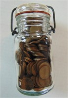Wheat Cents in mason jar (1911-1929)