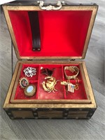 Vintage and Estate Jewelry in Wooden Chest Box