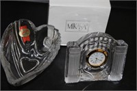 Mikasa crystal clock in box and crystal heart dish