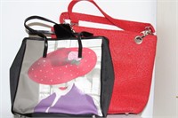 Lot of red hat society purses and book