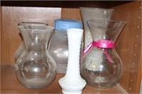 Lot of vases and plastic bin