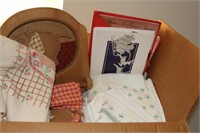 Box of kitchen linen, Gift cards, pig wall Decor