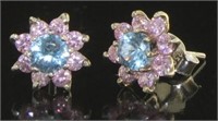 Gorgeous Blue & Pink Topaz Stud Earrings
