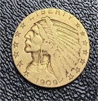 1909 Indian Head $5.00 Gold Half Eagle