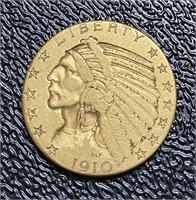 1910 Indian Head $5.00 Gold Half Eagle