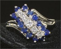 14k Gold Genuine Sapphire & Diamond Waterfall Ring