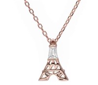 Rose Toned White Topaz Eiffel Tower Necklace