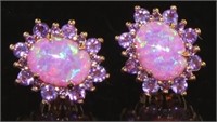 Oval 2.21 ct Pink Opal & Amethyst Earrings