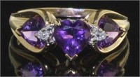 10kt Gold Natural Amethyst & Diamond Heart Ring