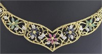 Genuine Sapphire, Emerald, Ruby & Diamond Necklace