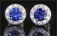 Stunning Halo Style Blue & White Sapphire Earrings