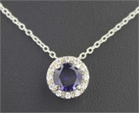 Stunnig Halo Style Blue & White Sapphire Necklace