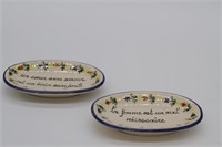 Lot of two ceramic hand painted dishes with French