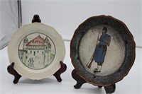 Lot of two ceramic plates, tower plate is handmade