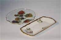 Lot of two handpainted dishes, one glass