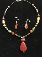 Natural Stone & Bead Necklace & Earing Set