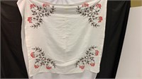 White Table Cloth w/ Floral & Leaf Design
