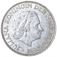 1964 Netherlands 2 1/2 Gulden NEARLY UNCIRCULATED