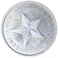 1932 Cuba Silver Peso NEARLY UNCIRCULATED