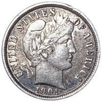 1901 Barber Silver Dime ABOUT UNCIRCULATED