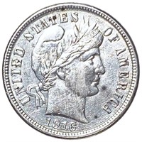 1916 Barber Silver Dime ABOUT UNC