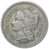 1869 Three Cent Nickel LIGHTLY CIRCULATED