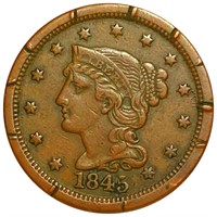 1845 Braided Hair Large Cent ABOUT UNCIRCULATED