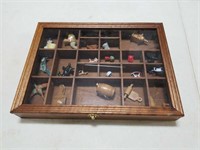 Wooden display case with Miniature collectibles