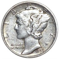 1938-D Mercury Silver Dime CLOSELY UNC