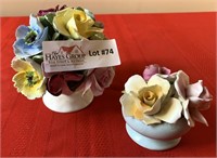 2 unmatched porcelain floral bouquets